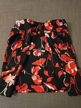 Tail Black Mini Skirt with Red & Pink Floral Design